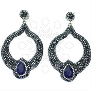 925 Sterling Silver Gem and Crystals Statement Earring