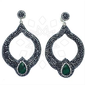 925 Sterling Silver Gem and Crystals Statement Earring