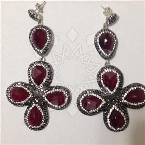 925 Sterling Silver Gem and Crystals Statement Earring