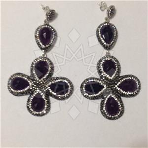925 Sterling Silver Gem and Crystals Statement Earring
