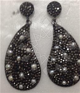 925 Sterling Silver Gem and Crystals Single Drop Earrings