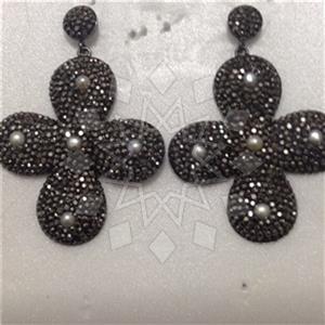 925 Sterling Silver Gem and Crystals Single Drop Earrings