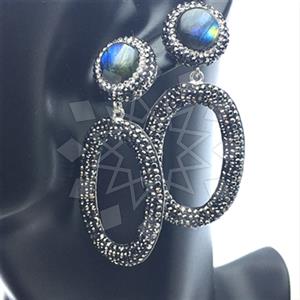 925 Sterling Silver Gem and Crystals Statement Earring
