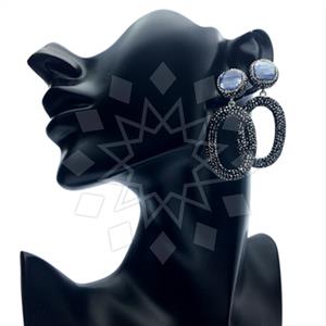 925 Sterling Silver Gem and Crystals Statement Earring