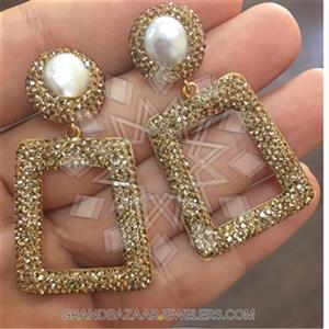 925 Sterling Silver Semi Precious Gems and Crystal  Statement Earring