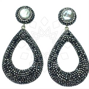 925 Sterling Silver Gem and Crystals Dangle Earrings