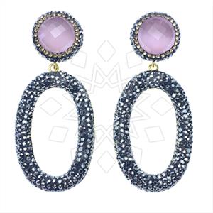 925 Sterling Silver Gem and Crystals Dangle Earrings