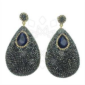 925 Sterling Silver Gem and Crystals Single Drop Earrings