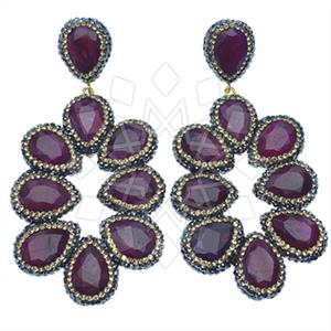 925 Sterling Silver Gem and Crystals Statement Earring
