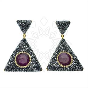 925 Sterling Silver Gem and Crystals Dangle Earrings