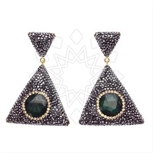 925 Sterling Silver Gem and Crystals Dangle Earrings