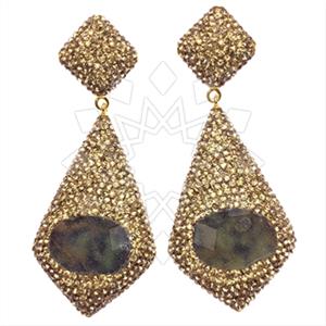 925 Sterling Silver Gem and Crystals Dangle Earrings