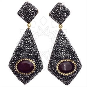 925 Sterling Silver Gem and Crystals Dangle Earrings