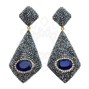 925 Sterling Silver Gem and Crystals Dangle Earrings