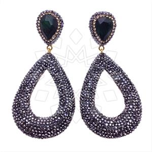 925 Sterling Silver Gem and Crystals Dangle Earrings