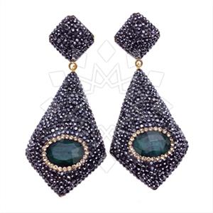 925 Sterling Silver Gem and Crystals Dangle Earrings