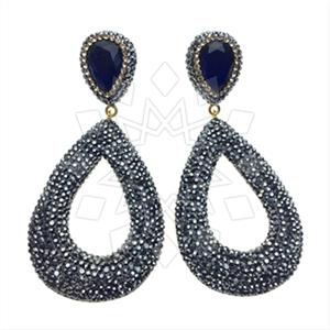 925 Sterling Silver Gem and Crystals Dangle Earrings