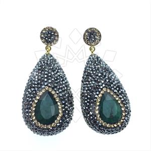 925 Sterling Silver Gem and Crystals Dangle Earrings