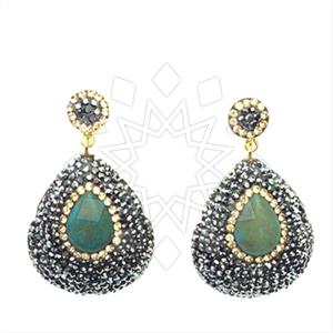 925 Sterling Silver Gem and Crystals Dangle Earrings