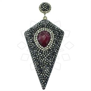 925 Sterling Silver Gem and Crystals Single Drop Gem Pendant