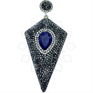925 Sterling Silver Gem and Crystals Single Drop Gem Pendant