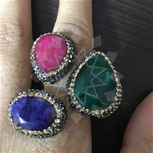 925 Sterling Silver Semi Precious Gems and Crystal  Triple Gemstone Rings