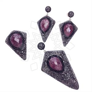 925 Sterling Silver Gem and Crystals Ring Earring Pendant Sets