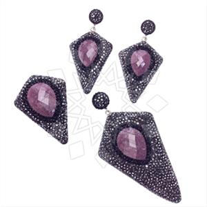925 Sterling Silver Gem and Crystals Ring Earring Pendant Sets