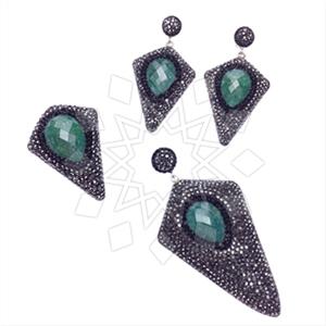 925 Sterling Silver Gem and Crystals Ring Earring Pendant Sets