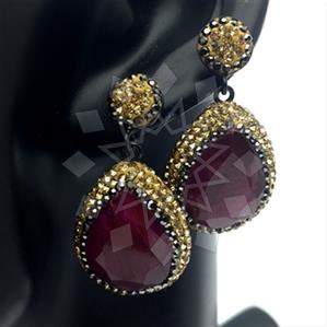 925 Sterling Silver Gem and Crystals Single Drop Earrings