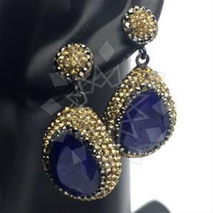 925 Sterling Silver Gem and Crystals Single Drop Earrings