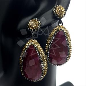 925 Sterling Silver Gem and Crystals Single Drop Earrings