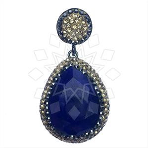 925 Sterling Silver Gem and Crystals Single Drop Gem Pendant