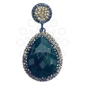 925 Sterling Silver Gem and Crystals Single Drop Gem Pendant