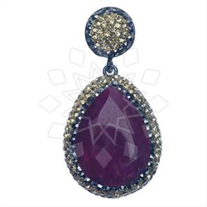 925 Sterling Silver Gem and Crystals Single Drop Gem Pendant