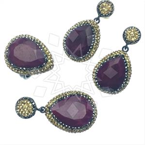 925 Sterling Silver Gem and Crystals Ring Earring Pendant Sets