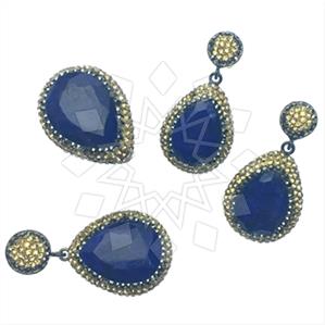 925 Sterling Silver Gem and Crystals Ring Earring Pendant Sets