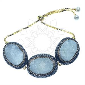 925 Sterling Silver Gem and Crystals Adjustable Bracelet
