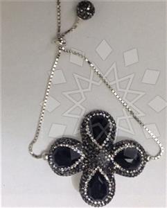 925 Sterling Silver Gem and Crystals Adjustable Bracelet