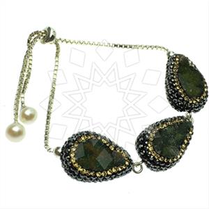 925 Sterling Silver Gem and Crystals Adjustable Bracelet