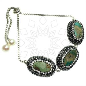 925 Sterling Silver Gem and Crystals Adjustable Bracelet