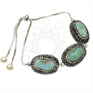 925 Sterling Silver Gem and Crystals Adjustable Bracelet