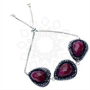 925 Sterling Silver Gem and Crystals Adjustable Bracelet