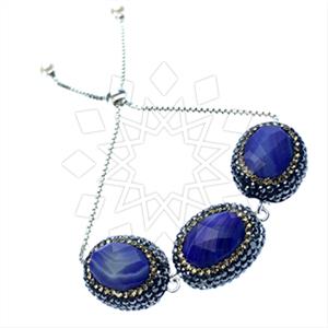 925 Sterling Silver Gem and Crystals Adjustable Bracelet