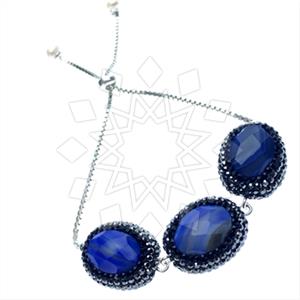 925 Sterling Silver Gem and Crystals Adjustable Bracelet