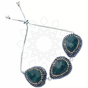 925 Sterling Silver Gem and Crystals Adjustable Bracelet