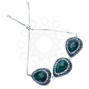 925 Sterling Silver Gem and Crystals Adjustable Bracelet