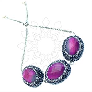 925 Sterling Silver Gem and Crystals Adjustable Bracelet