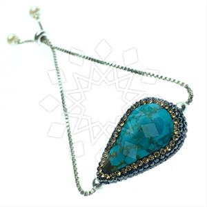 925 Sterling Silver Gem and Crystals Adjustable Bracelet