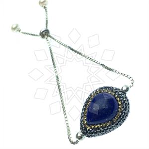 925 Sterling Silver Gem and Crystals Adjustable Bracelet